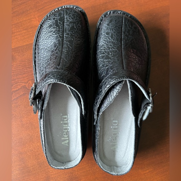 Alegria Leather Textured Black Slip-On Women’s Mary Jane Clogs, Like New, 40 - Picture 1 of 15